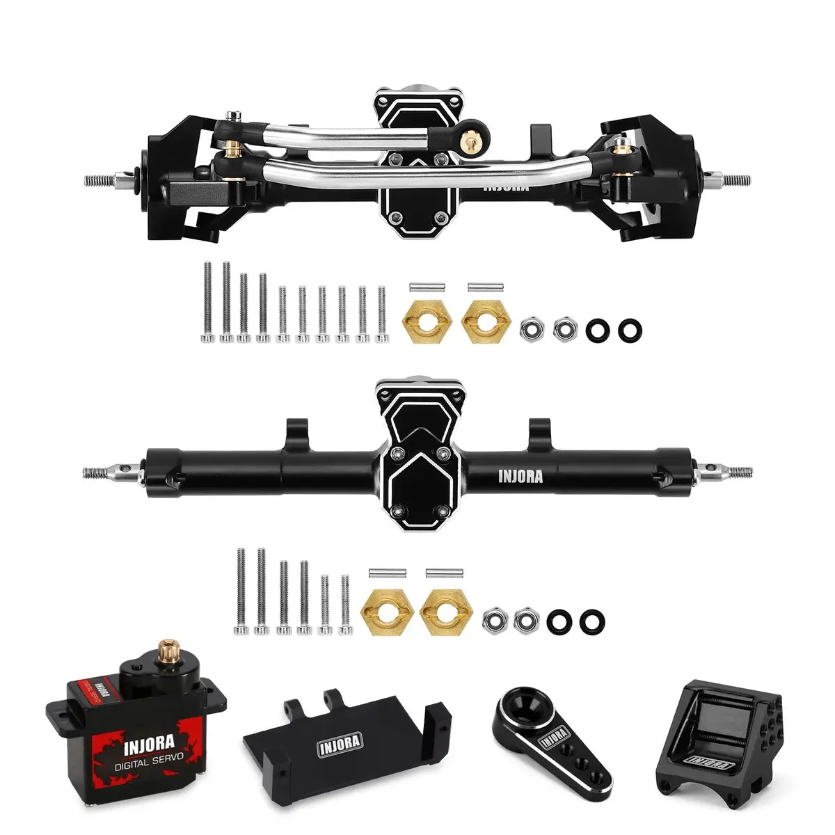 Injora +4Mm Prosteer Double Joint Axles With Ins012g Servo Kit For 1/24 Scx24 1