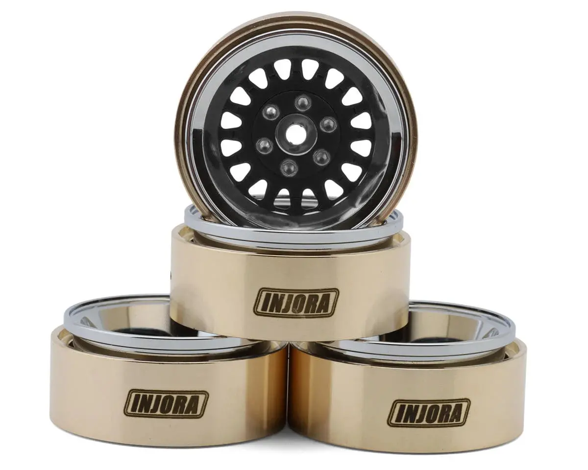 Injora 1.3" Moduwheel Brass & Aluminum Micro Crawler Beadlock Wheels (Black) (4) (40.5G Ea) (-4.05Mm Offset) 1