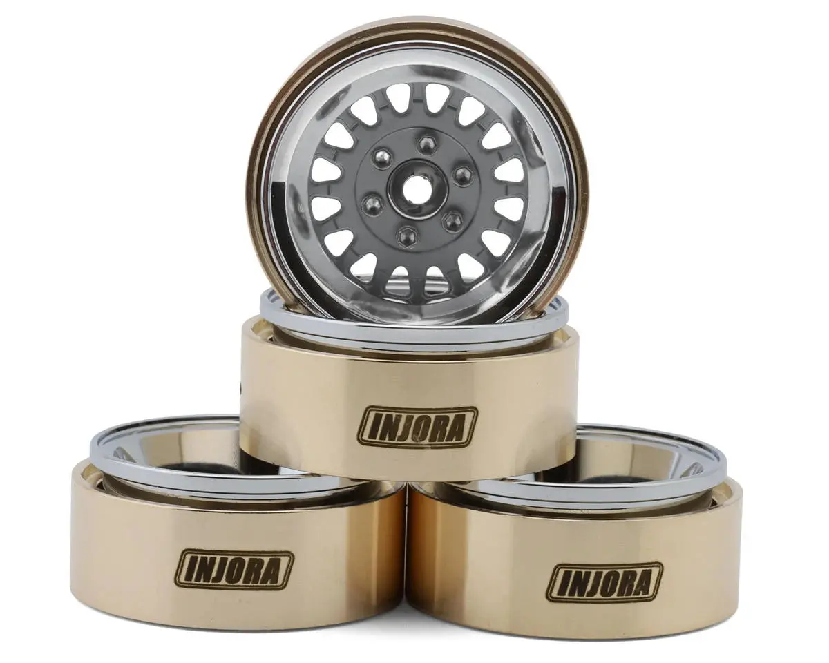 Injora 1.3" Moduwheel Brass & Aluminum Micro Crawler Beadlock Wheels (Grey) (4) (40.5G Ea) (-4.05Mm Offset) 1
