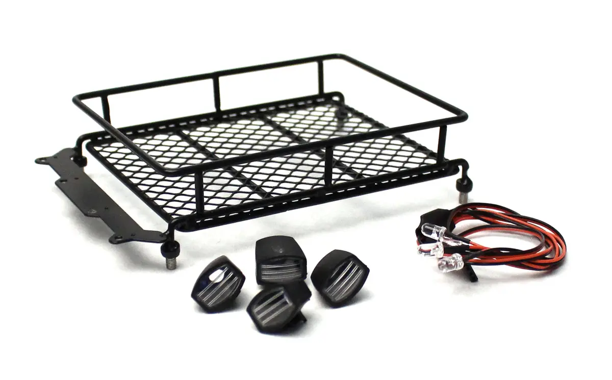 1/10 Scaler Metal Mesh Roof Rack, Oval Lights - Black 1
