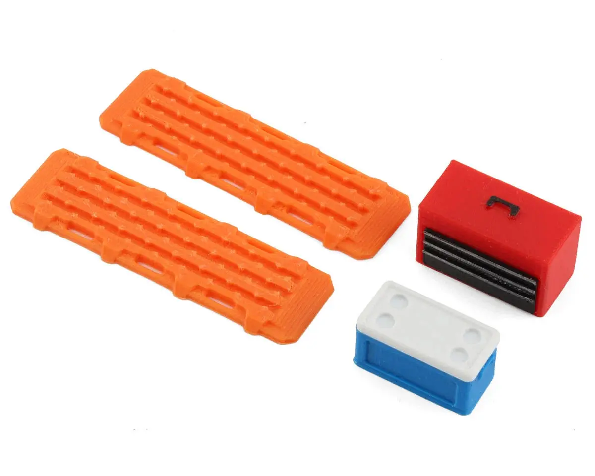 Scale By Chris Trx4m 1/18 Bundle W/Red Tool Box, Blue Small Chest & Orange Ramps 1