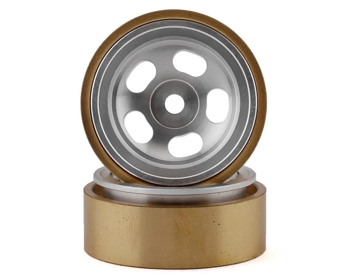 Ssd Rc Scx24 1.0” Aluminum/Brass 5-Slot Beadlock Wheels (Silver) (2) 1