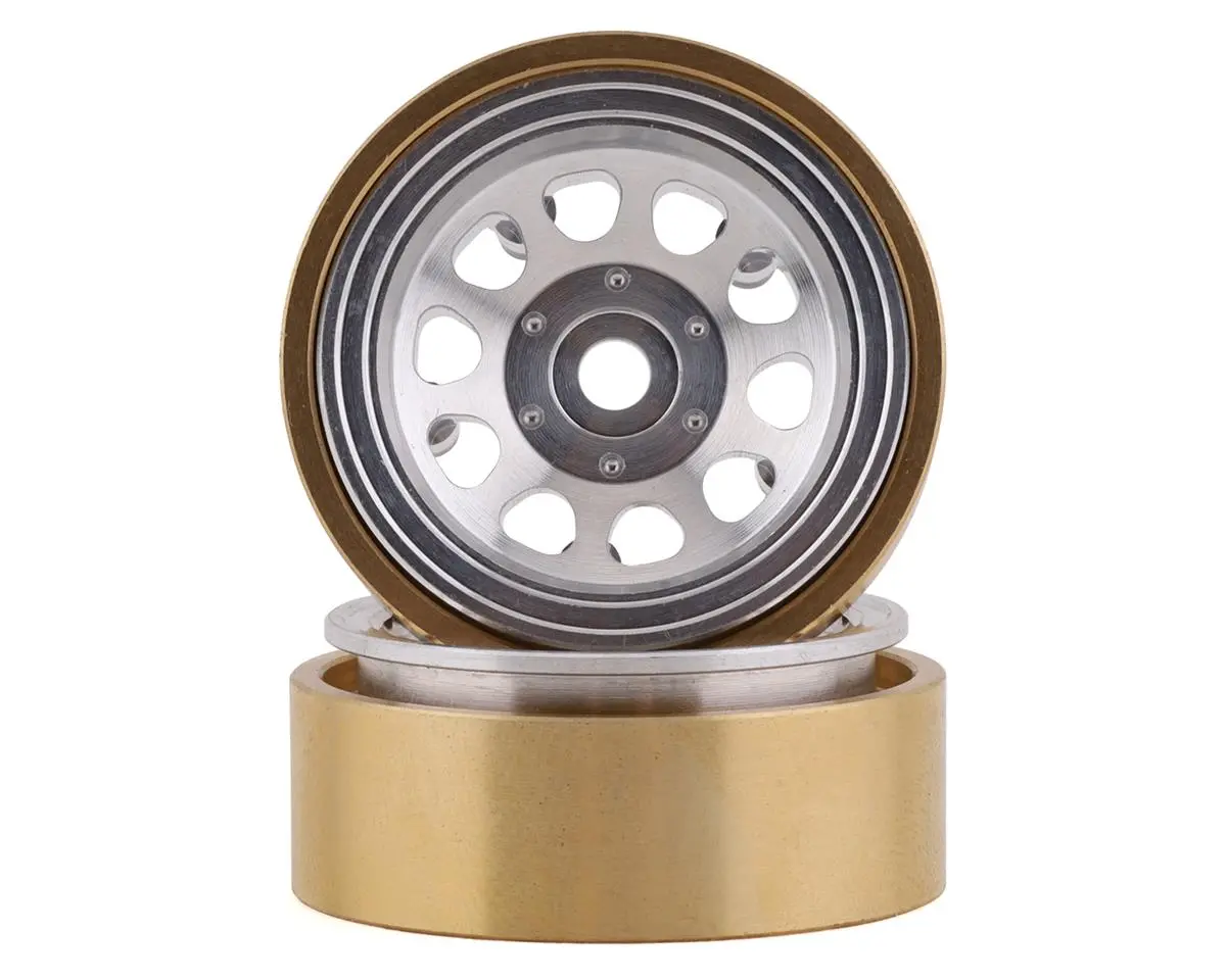 Ssd Rc Scx24 1.0” Aluminum / Brass D Hole Beadlock Wheels (Silver) (2) 1