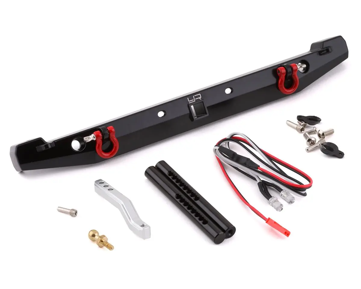 Yeah Racing Trx-4/Scx10 Ii Aluminum Rear Bumper W/Leds & Tow Hook (Black) 1