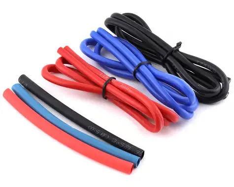 Yeah Racing 12Awg Silicone Wire Set Red Black Blue (3) 1.9Ft W/ Heat Shrink 1