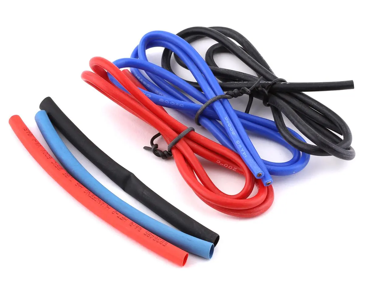 Yeah Racing Silicone Wire Set (Red, Black & Blue) (3) (1.9') (14Awg) W/Heat Shrink 1