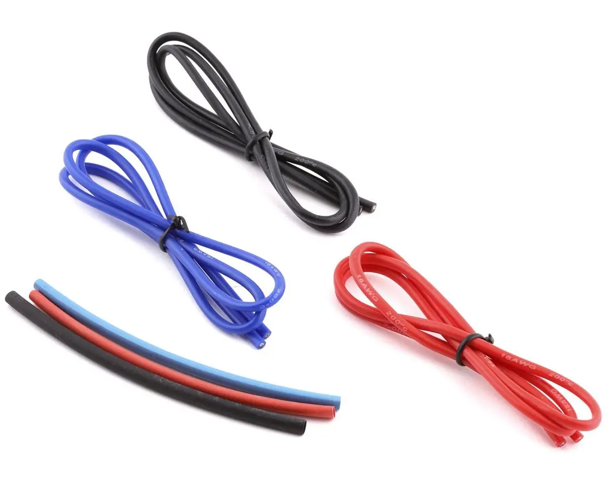 Yeah Racing Silicone Wire Set (Red, Black & Blue) (3) (1.9') (16Awg) W/Heat Shrink 1