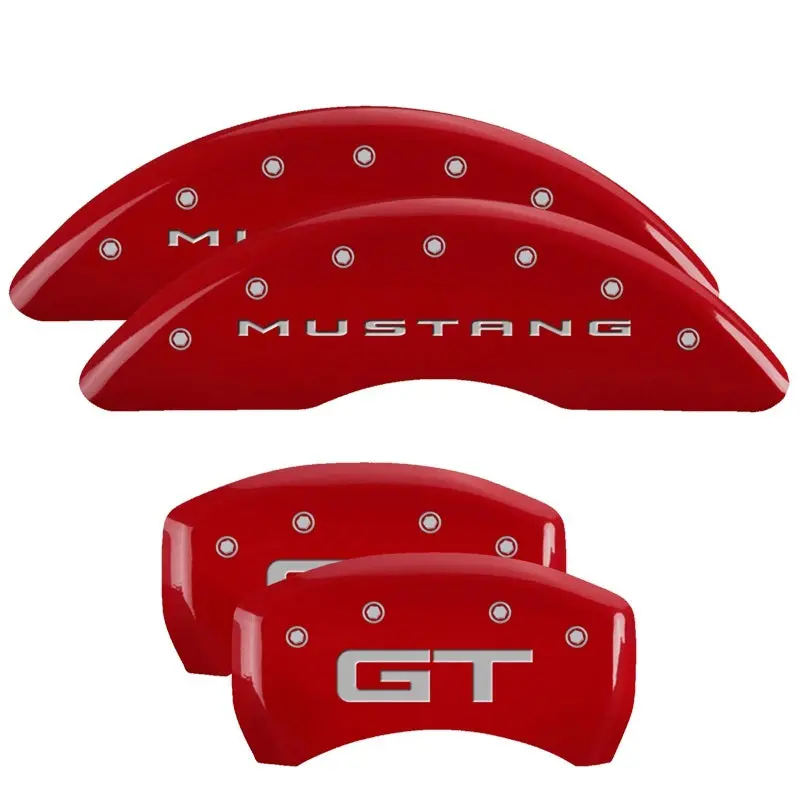 Mgp Engraved 4-Piston Caliper Covers For 2015 Mustang Gt – Front And Rear, Red Finish With Silver Chrome Accents 1