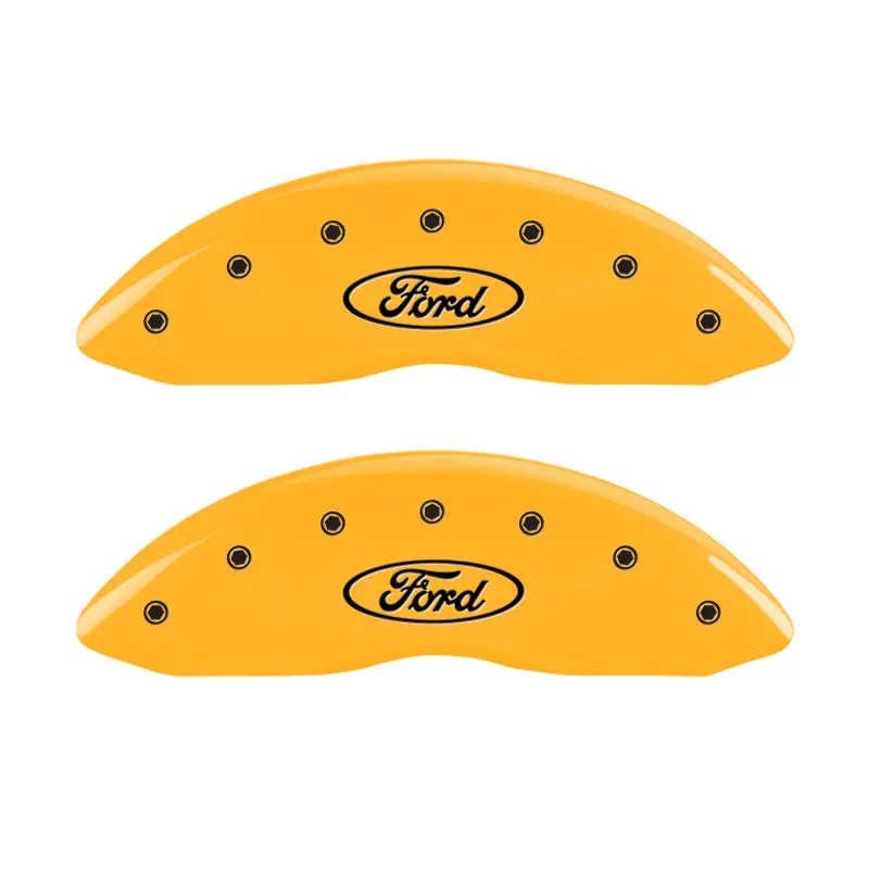 Mgp Engraved Front & Rear Caliper Covers For Ford – Oval Logo Design With Yellow Finish And Black Accent 1