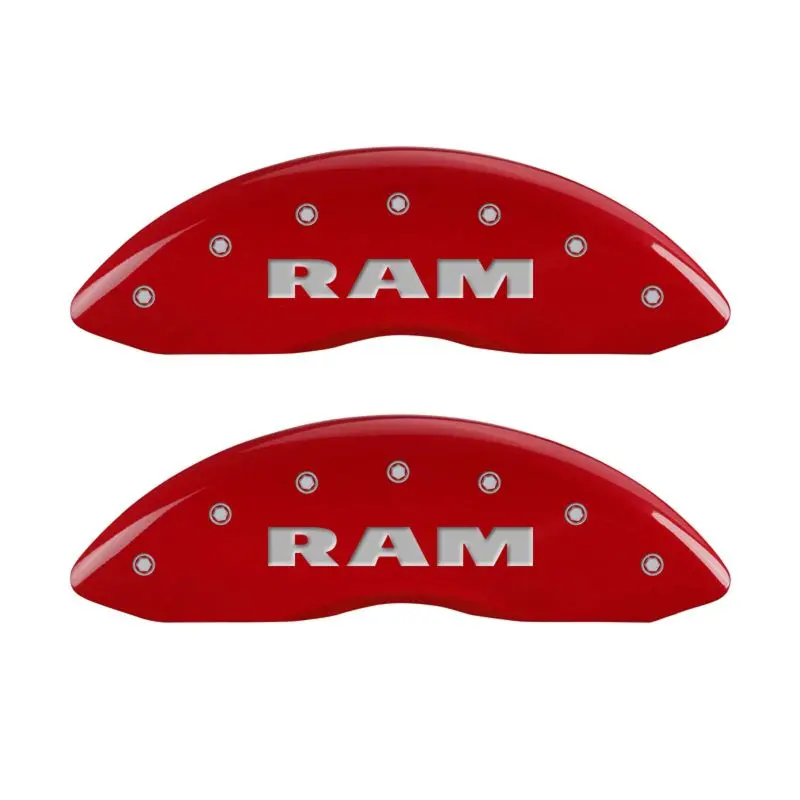 Mgp 4 Caliper Covers Engraved Front & Rear Ram Red Finish Silver Ch 1
