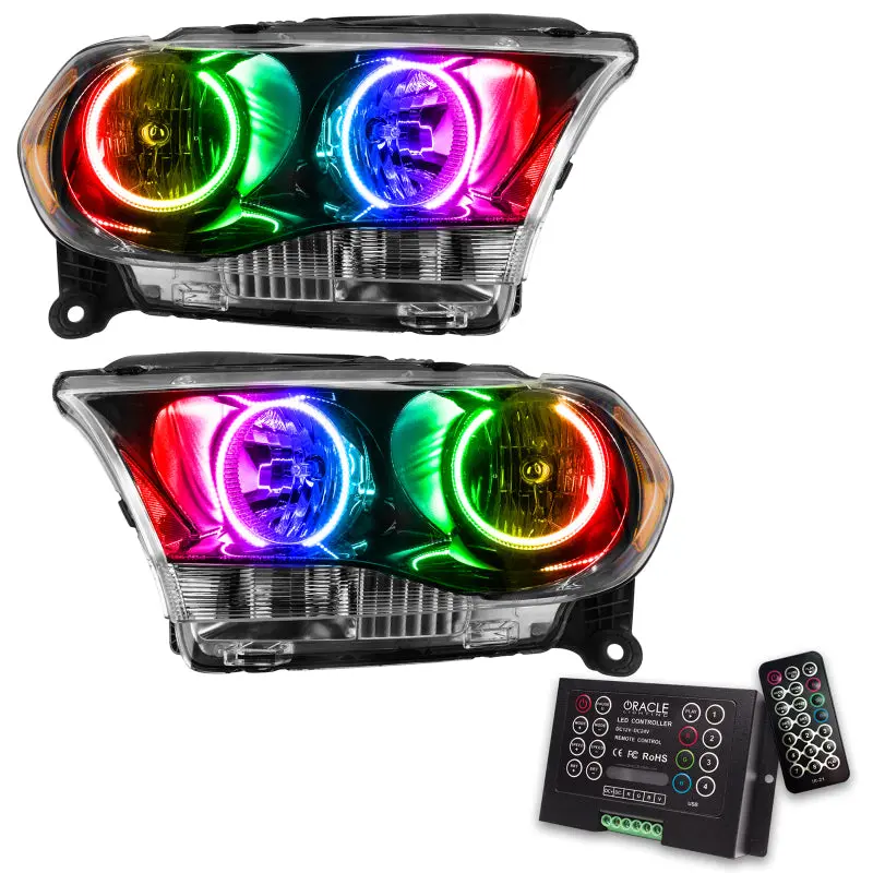 Oracle Colorshift Halogen Headlight Assembly For 2011–2013 Dodge Durango – Black Housing, Includes 2.0 Controller 1