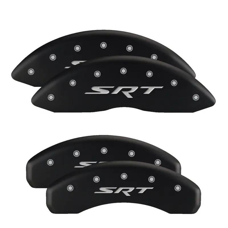 Mgp Engraved 4-Piston Caliper Covers – Front And Rear Set, Cursive Script Design, Challenger Red Accents On Silver Base 2
