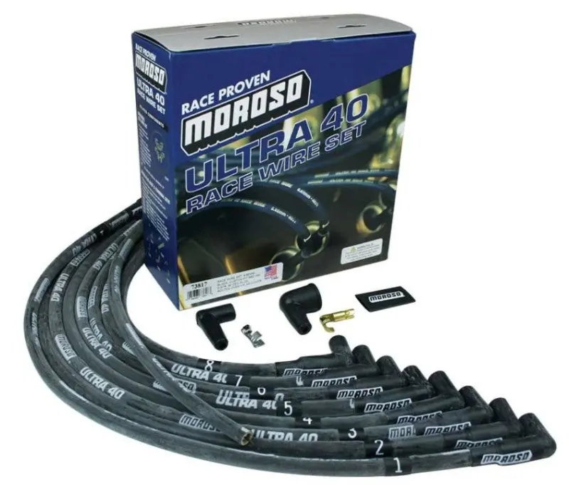 Moroso Ultra 40 Ignition Wire Set For Chevrolet Small Block – Hei-Compatible, 90° Boot, Black Sleeved Construction 1