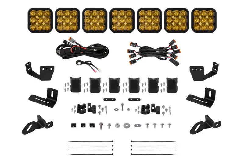 Diode Dynamics Prinsu/Sherpa Roof Racks-Ss5 7-Pod Crosslink Mounting Kit - Pro Yellow Driving 1