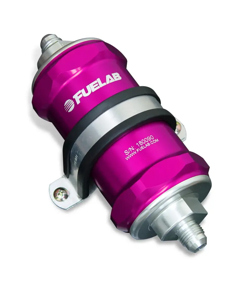 Fuelab Inline Fuel Filter – -6An Inlet/Outlet, 100-Micron Stainless Steel Element, Purple Anodized Housing 1